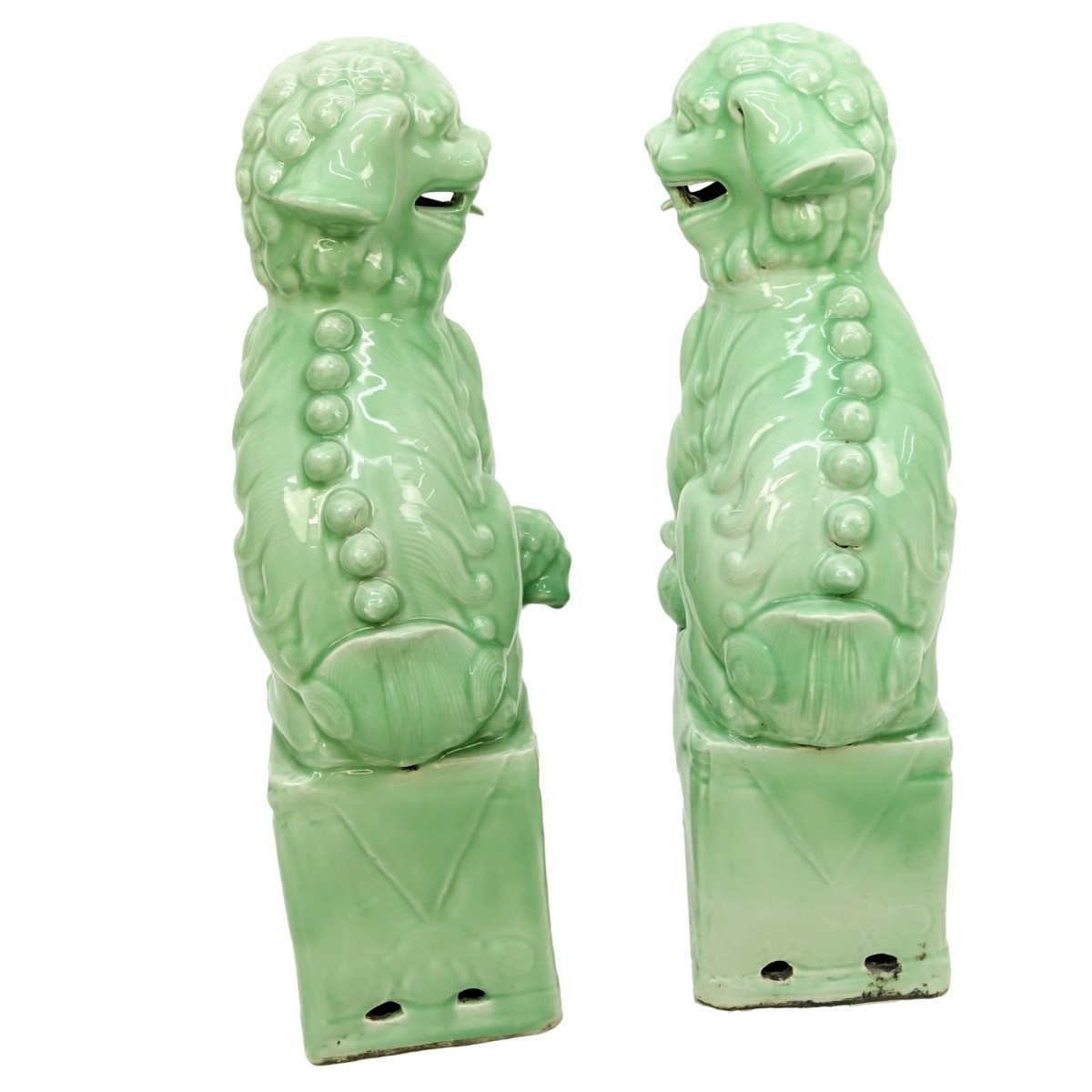 Pair of Large Chinese Celadon Glaze Foo Dogs