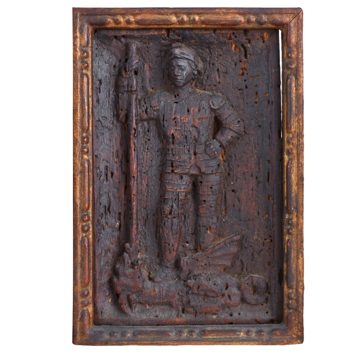 Antique Figural Relief Carving in Frame
