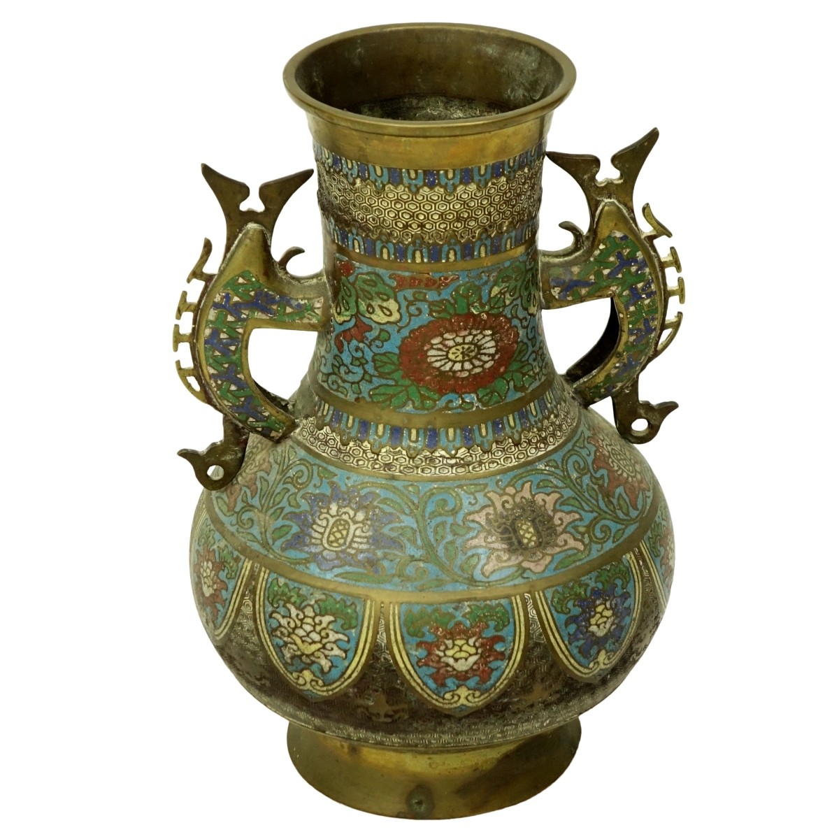 Large 19/20th C. Japanese Bronze Champleve Vase