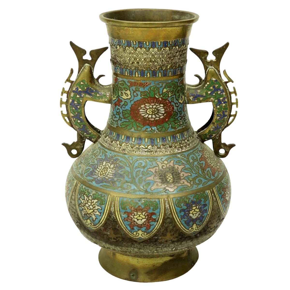 Large 19/20th C. Japanese Bronze Champleve Vase