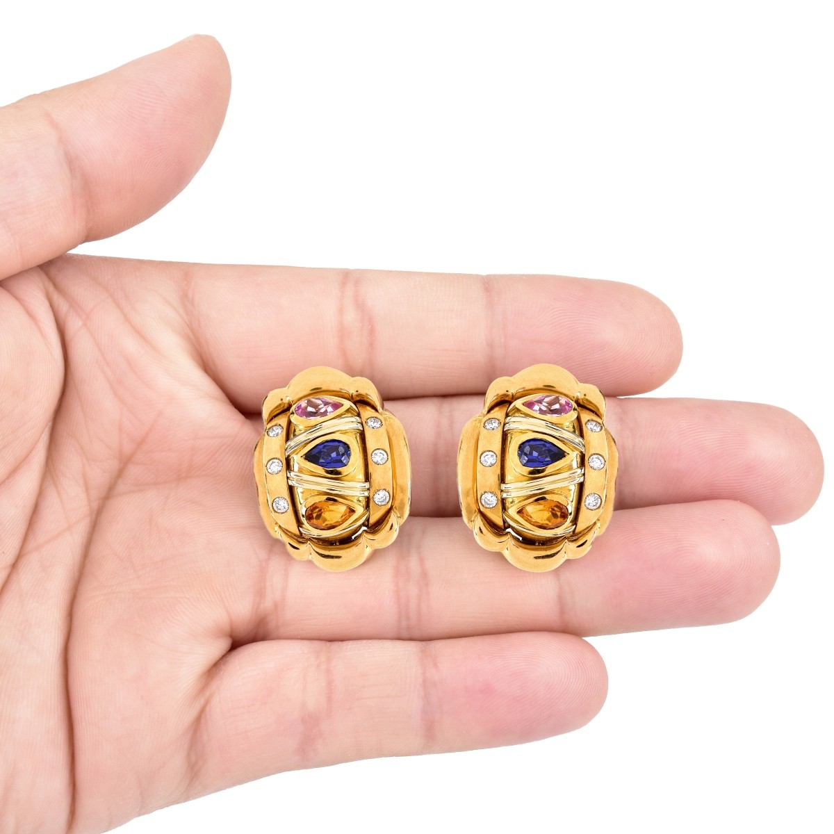Sapphire, Diamond and 18K Gold Earrings.