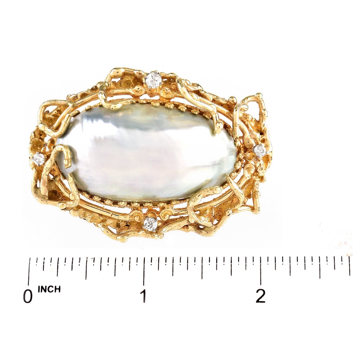 Black Mabe Pearl, Diamond and 14K Gold Brooch