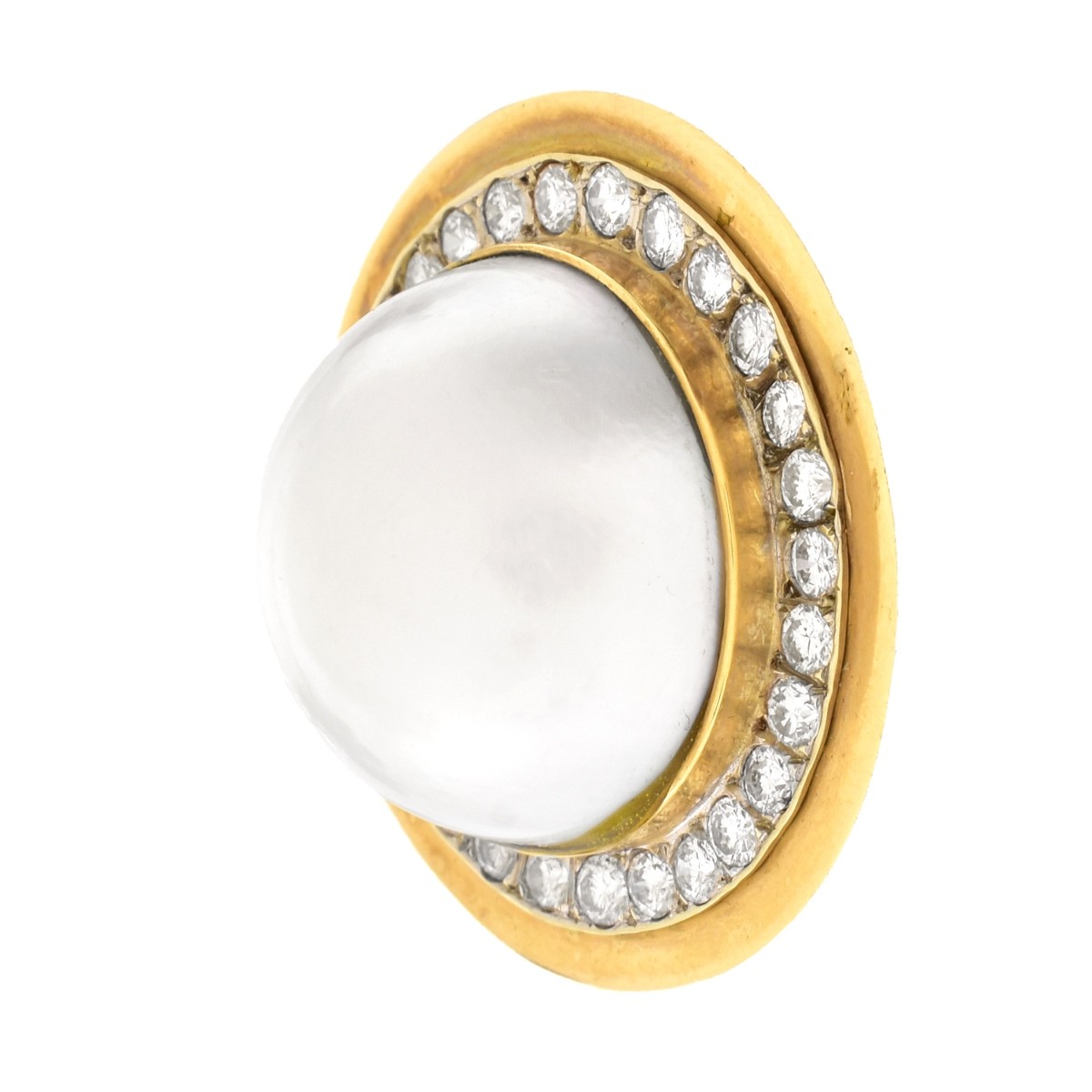 Mabe Pearl, 3.0ct. Diamond and 14K Gold Clip