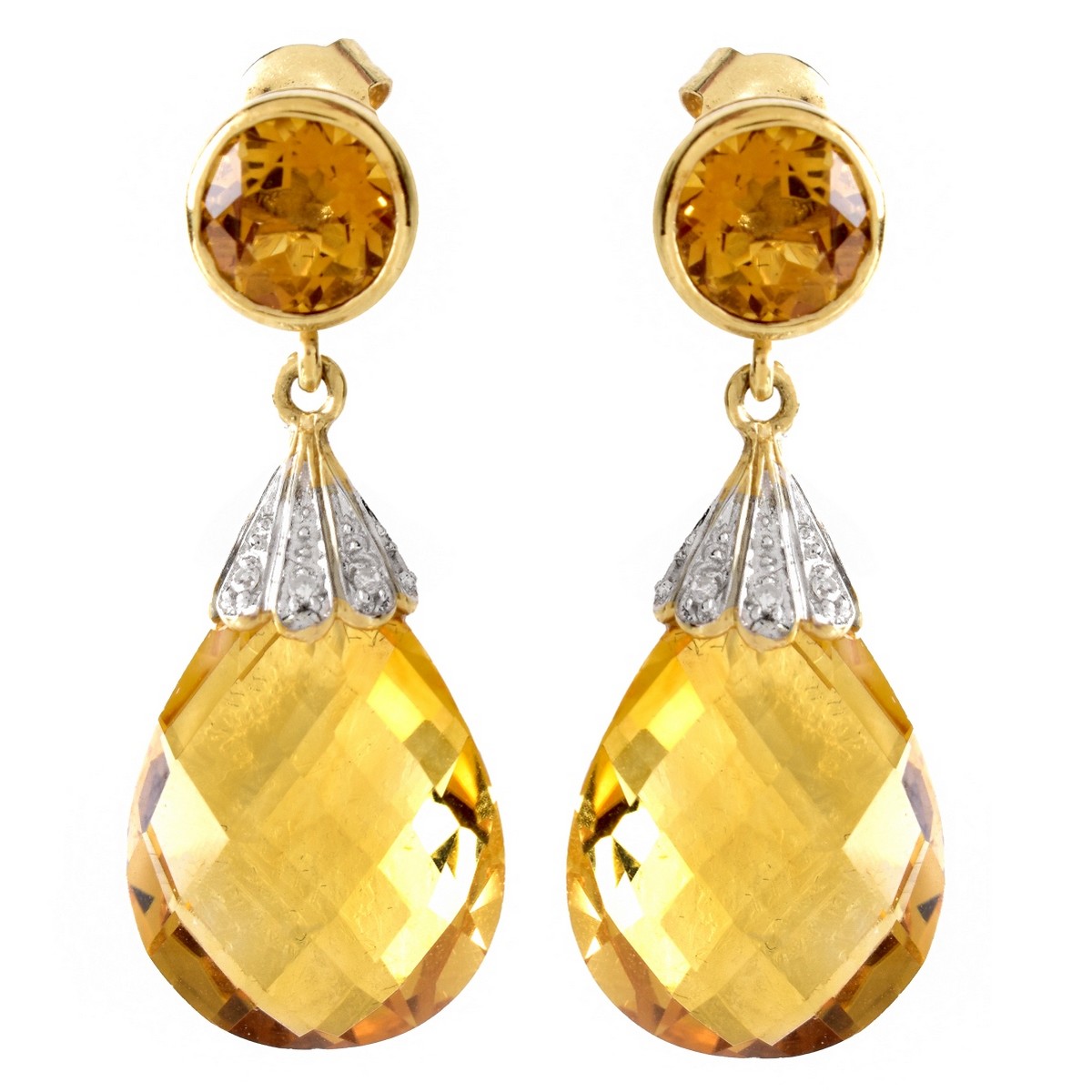 Citrine, Diamond and 14K Gold Pendant Earrings