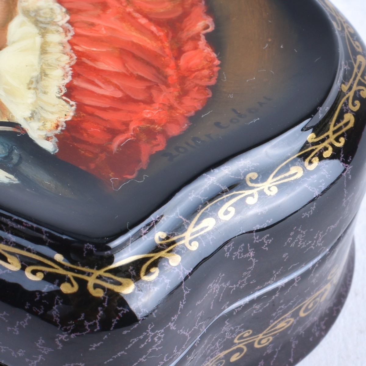 Russian Lacquered Key Hole Form Covered Box