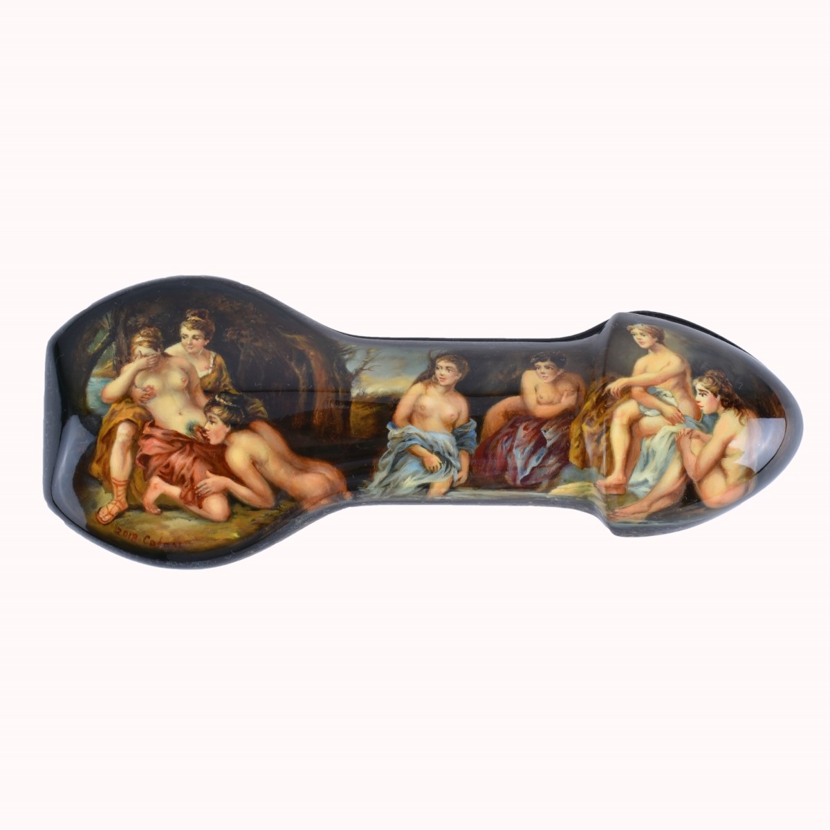 Russian Lacquered Phallus Form Hinged Box