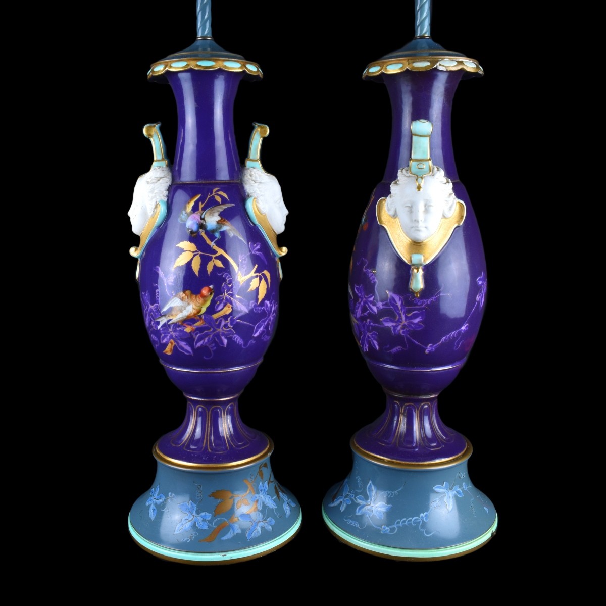 Pair Antique Old Paris Style Porcelain Lamps