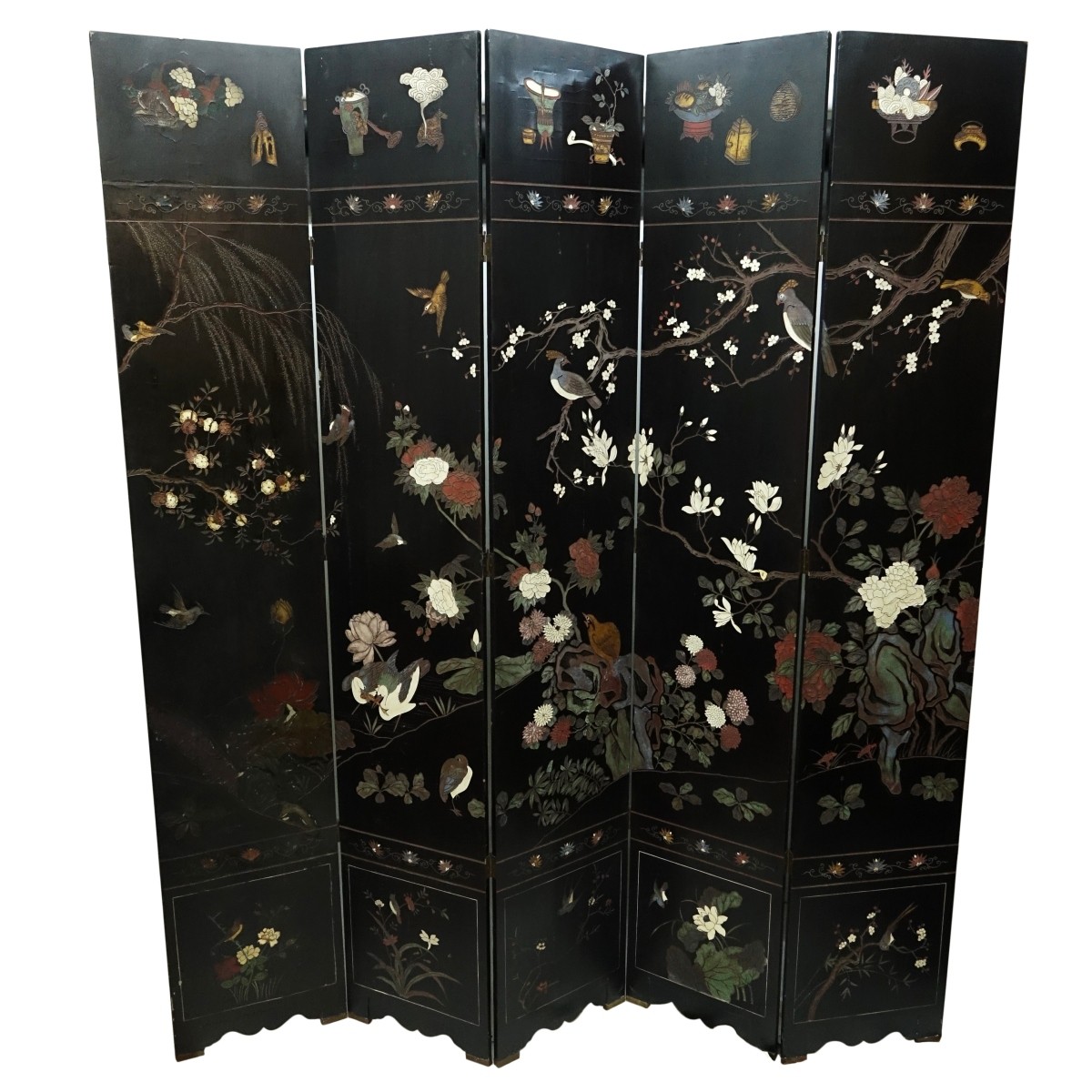 Massive Antique Chinese Black Lacquered Screen