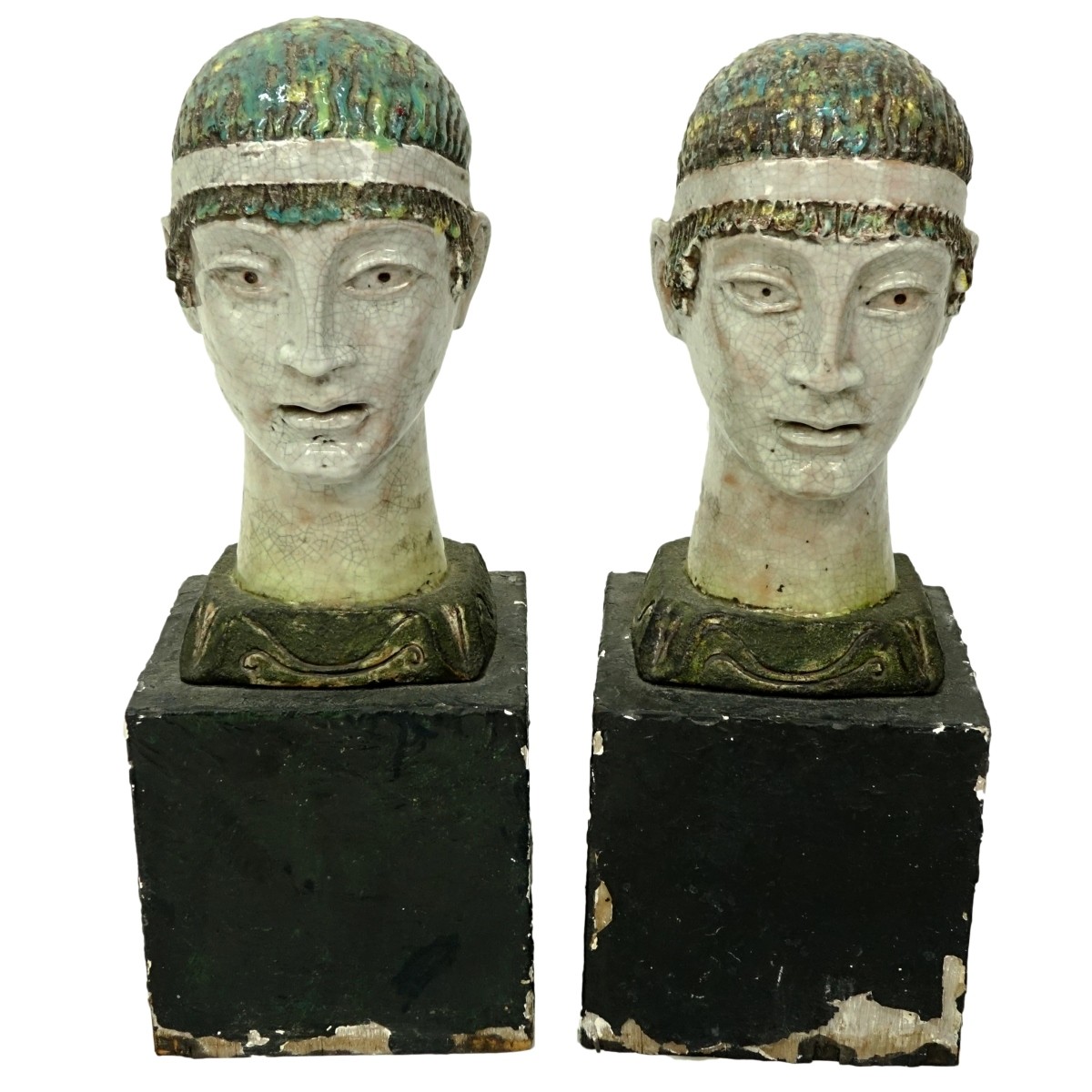 Pair of Italian Faience Pottery Figural Bust
