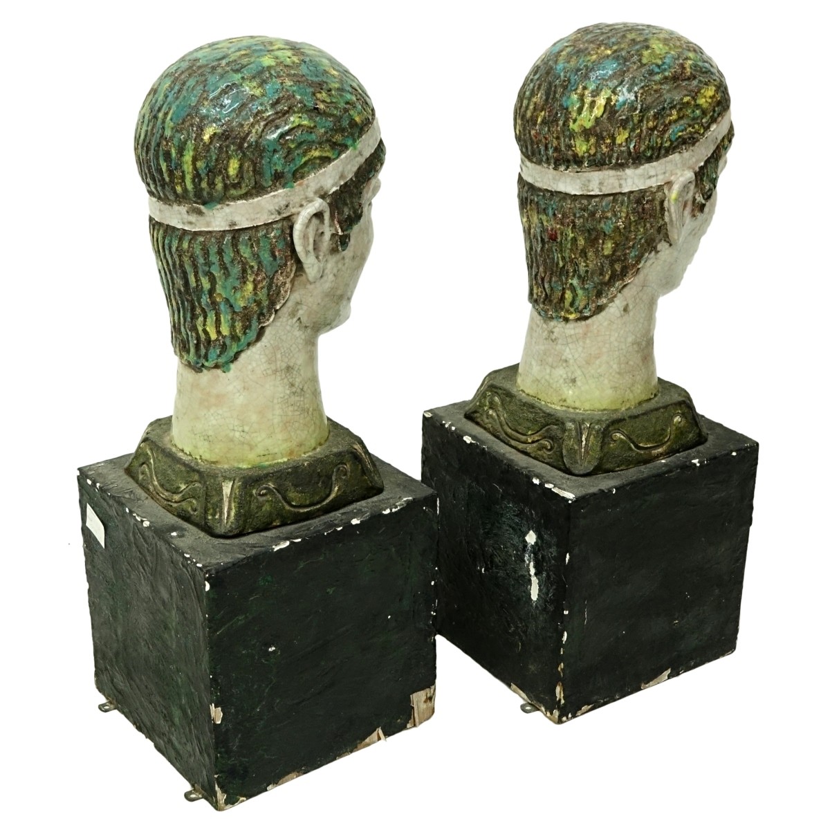 Pair of Italian Faience Pottery Figural Bust
