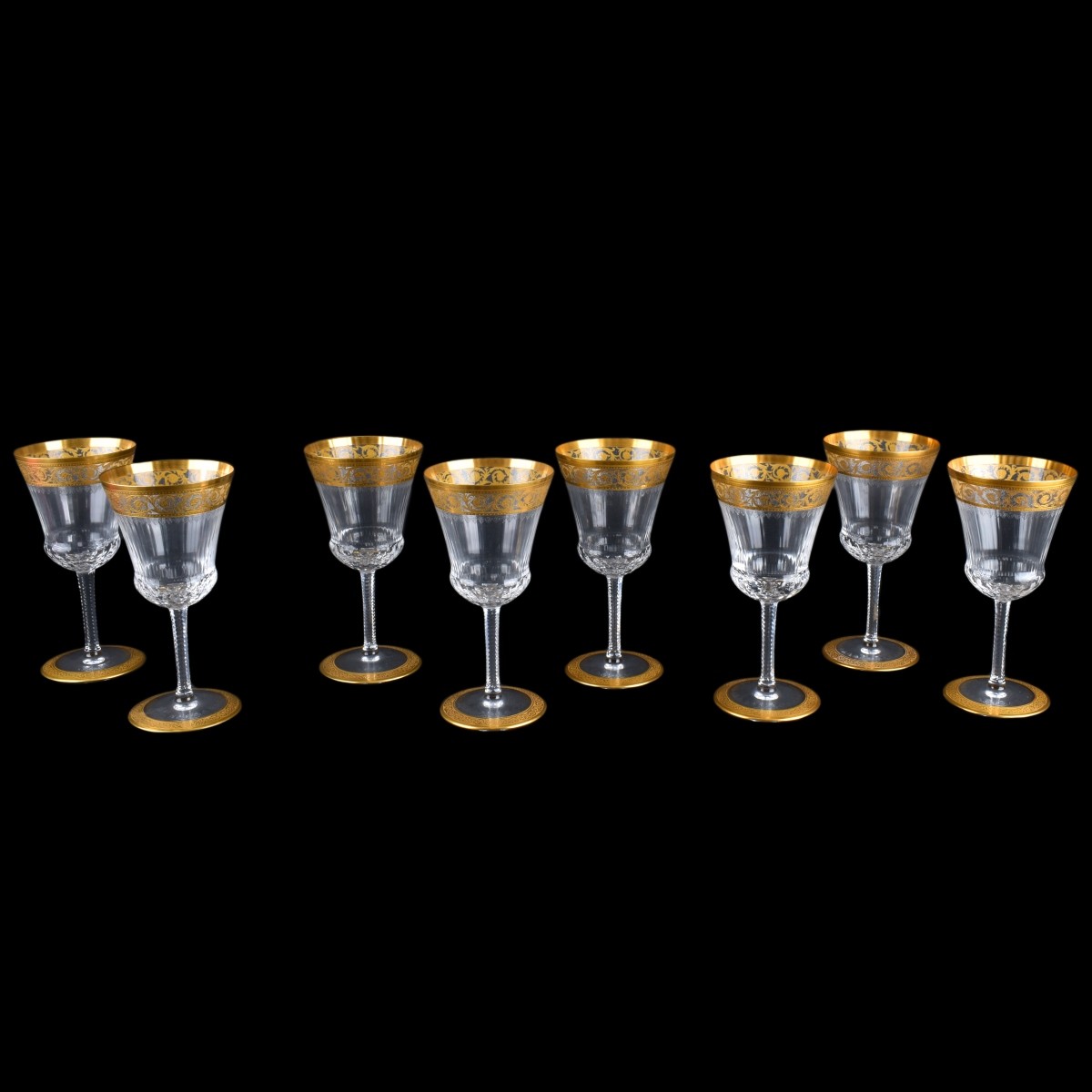 Eight St Louis Crystal "Thistle" Wine Goblets