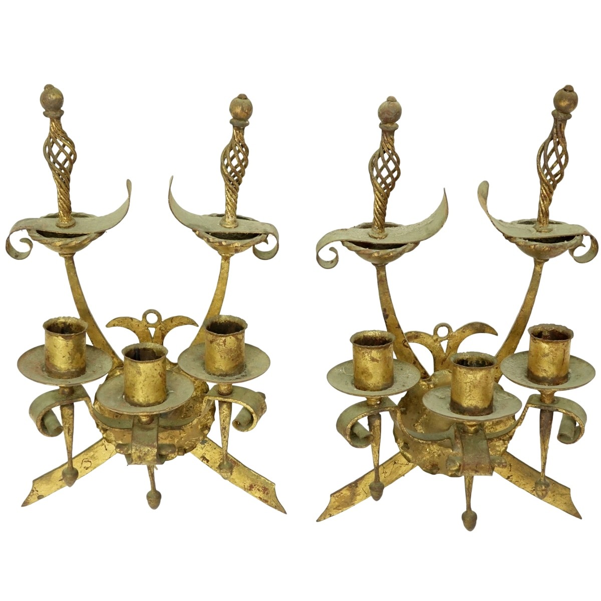 Pair of Gilt Painted Cast Iron Wall Sconces