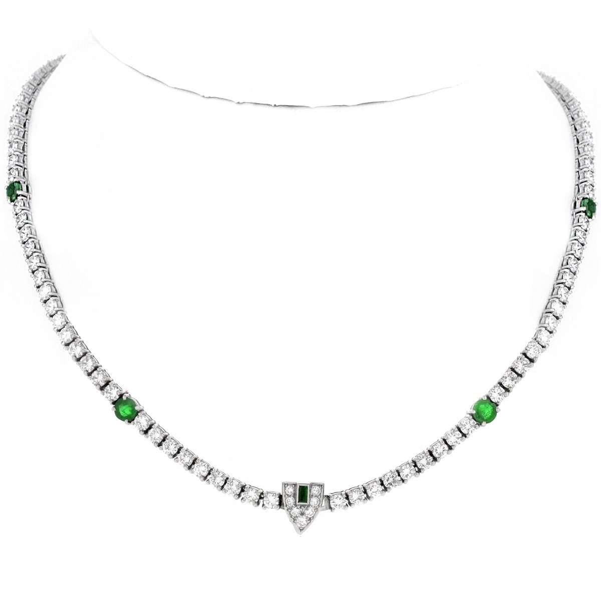 Art Deco Diamond, Emerald and Platinum Necklace.