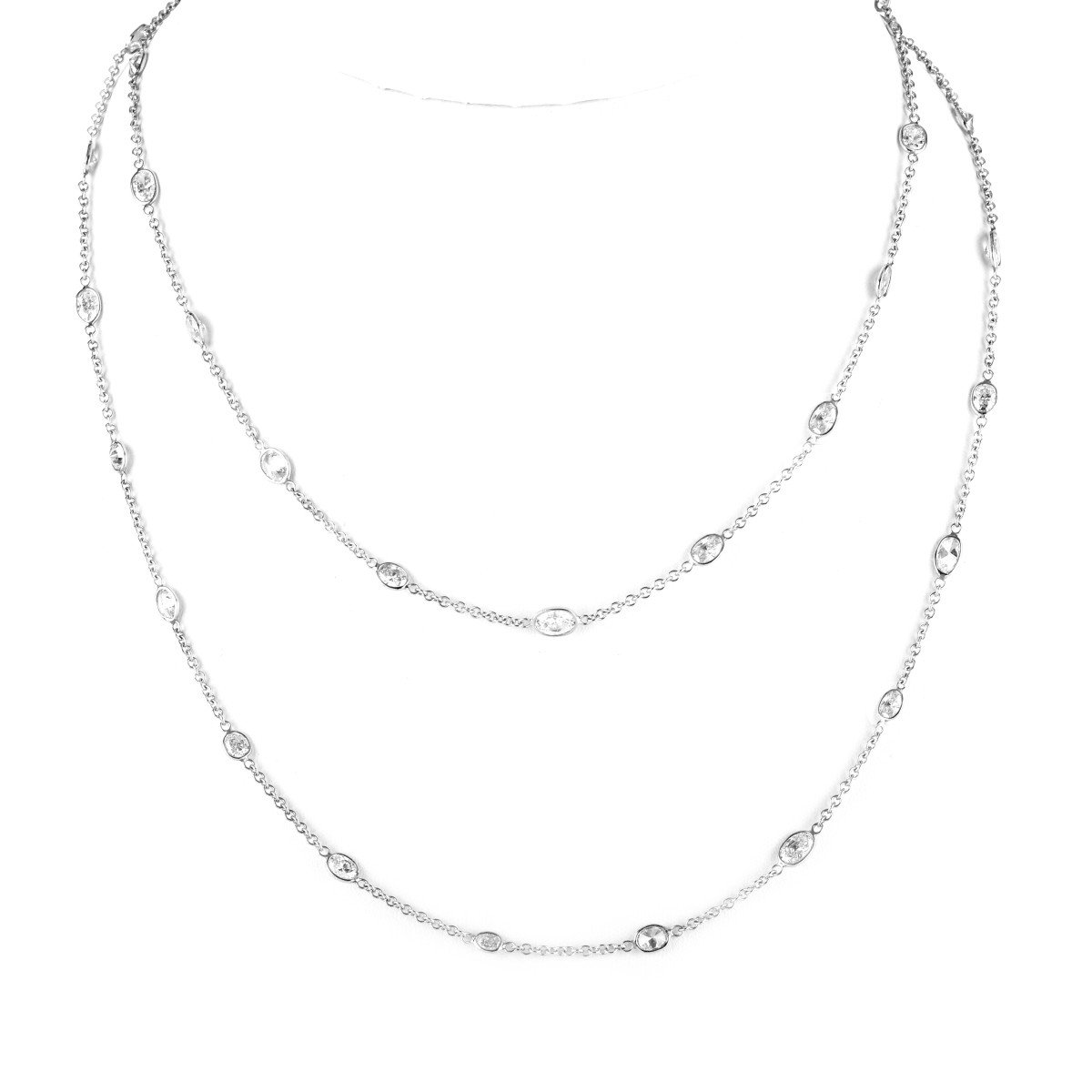 36" Long Diamond and 18K Gold Necklace