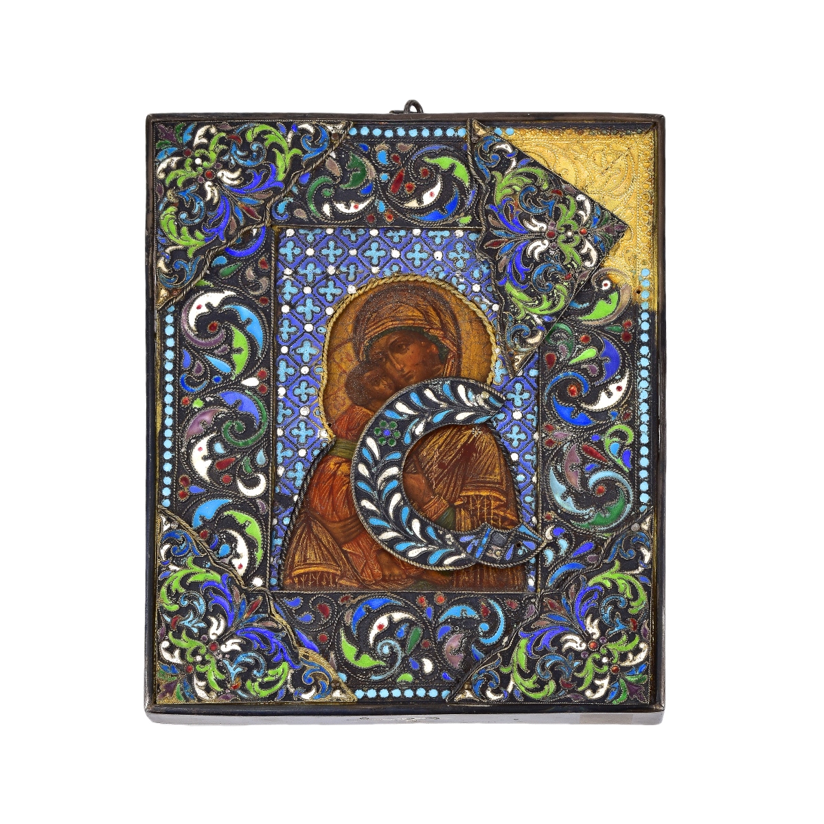 Antique Russian Silver and Enamel Icon