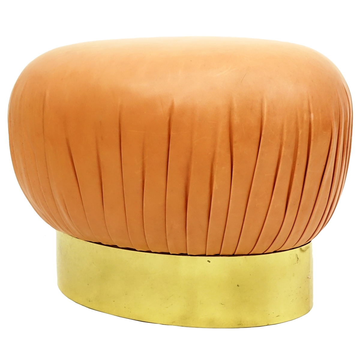 Karl Springer Leather and Brass Poof / Ottoman