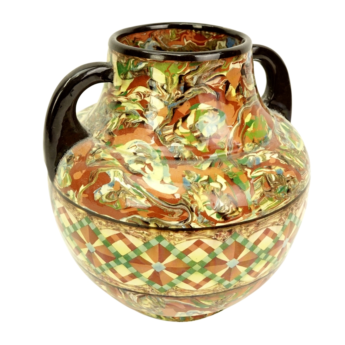 Modern Greek Style Handled Glazed Pottery Jar
