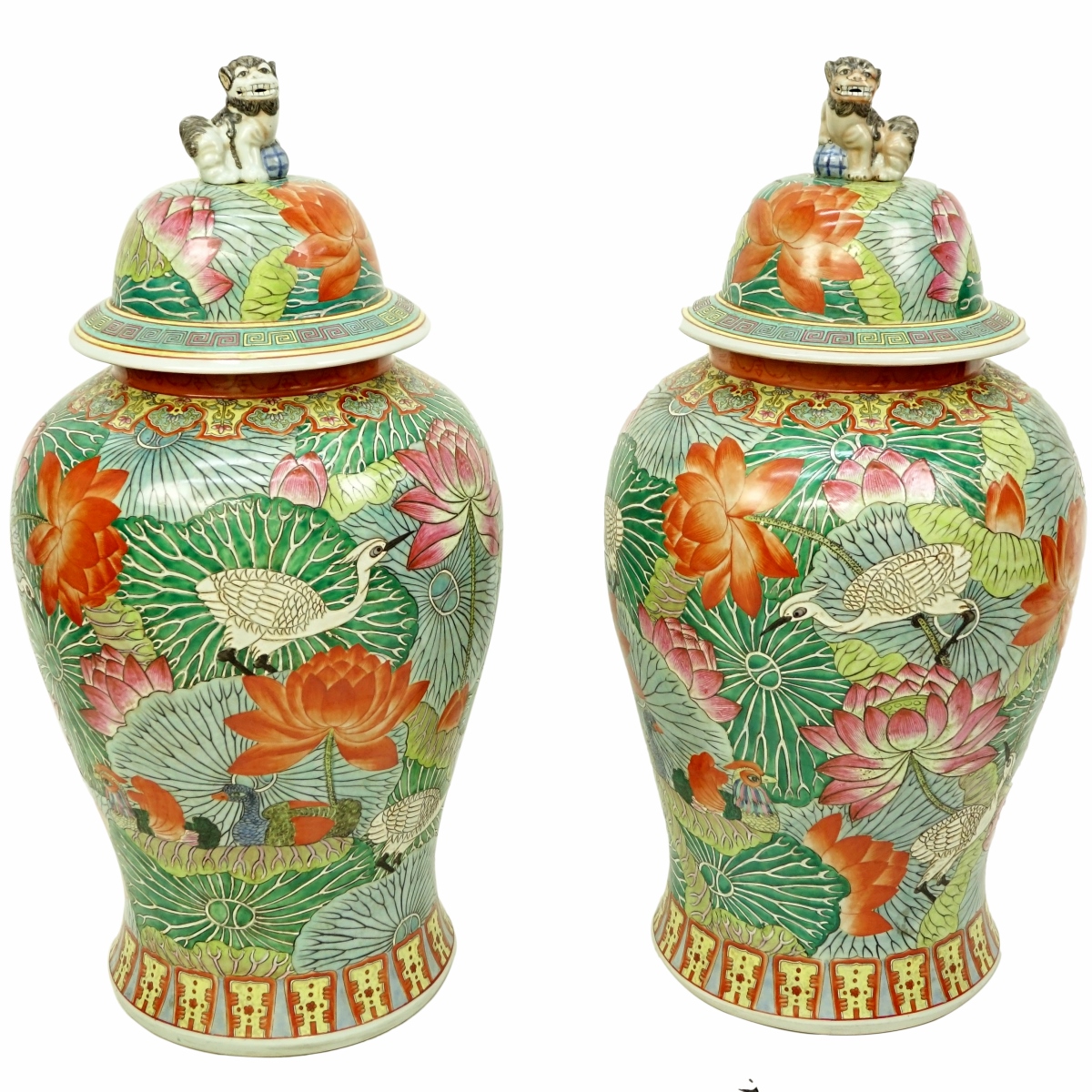 Large Pair of Modern Chinese Porcelain Ginger Jars