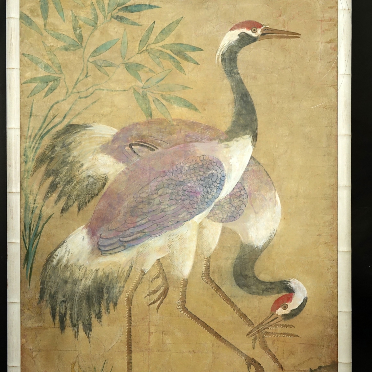 Large Oriental Watercolor, Two Cranes, Signed