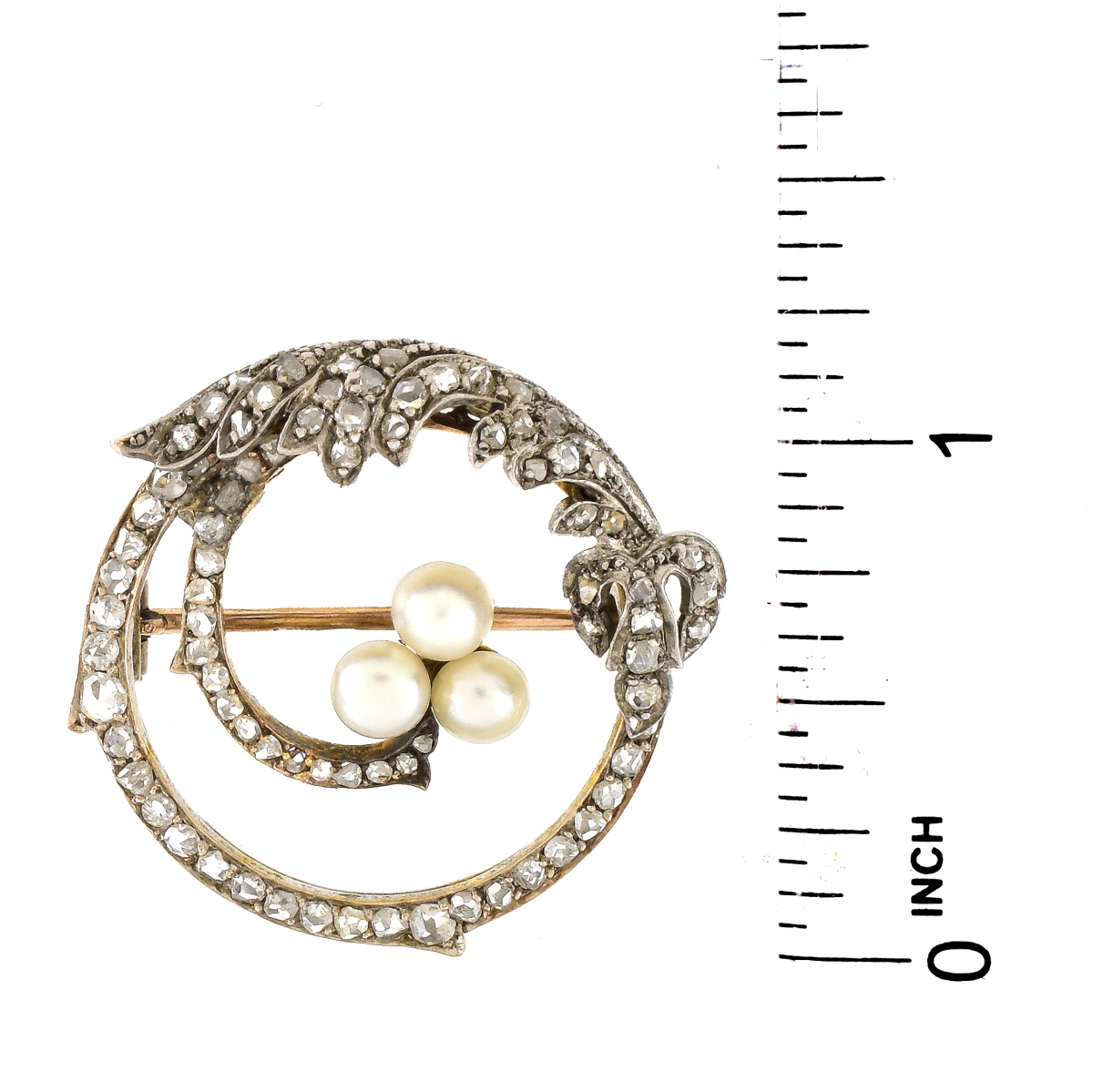Russian Diamond, 14K Gold and Pearl Brooch