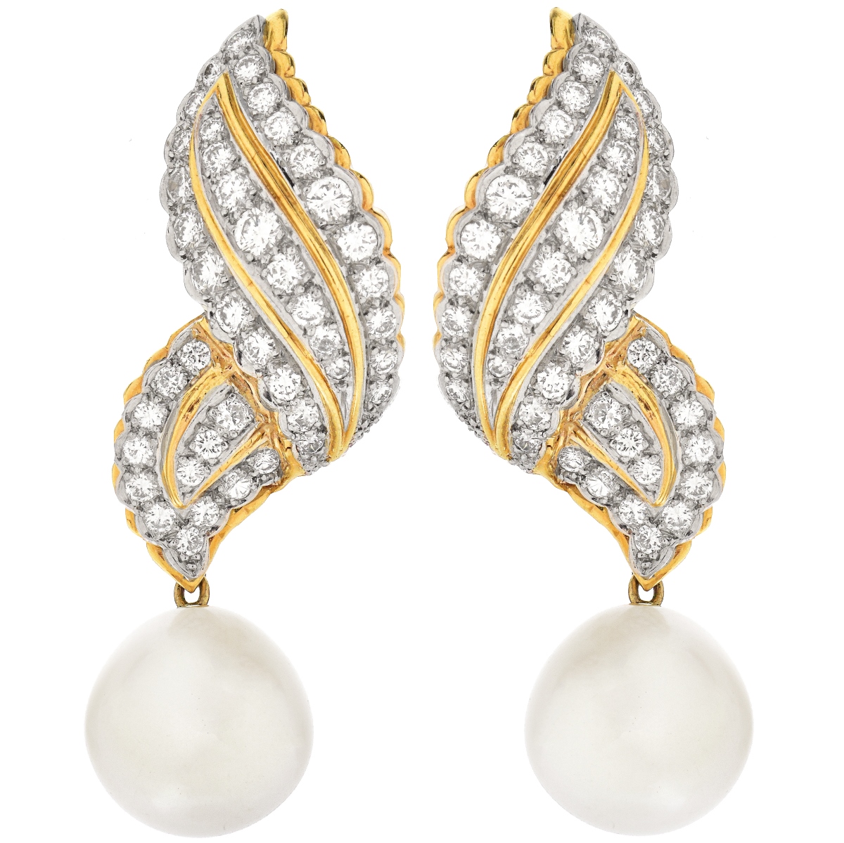 Diamond, Pearl and 18K Gold Earrings