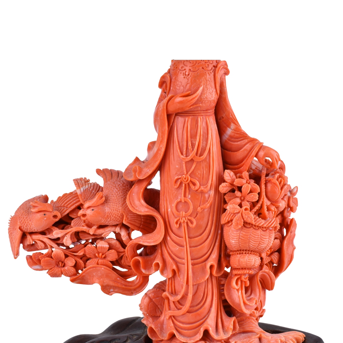 Superb Chinese Carved Pink Coral Guanyin Group