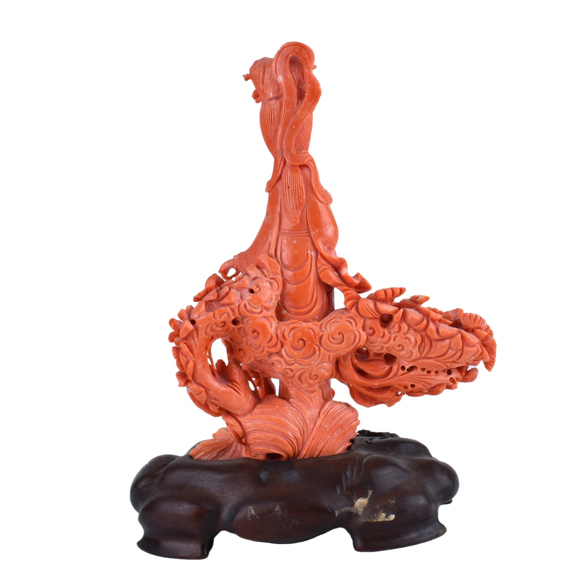 Superb Chinese Carved Pink Coral Guanyin Group