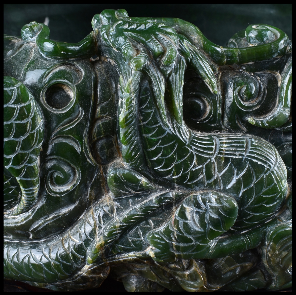A Chinese Carved Spinach Jade Marriage Bowl