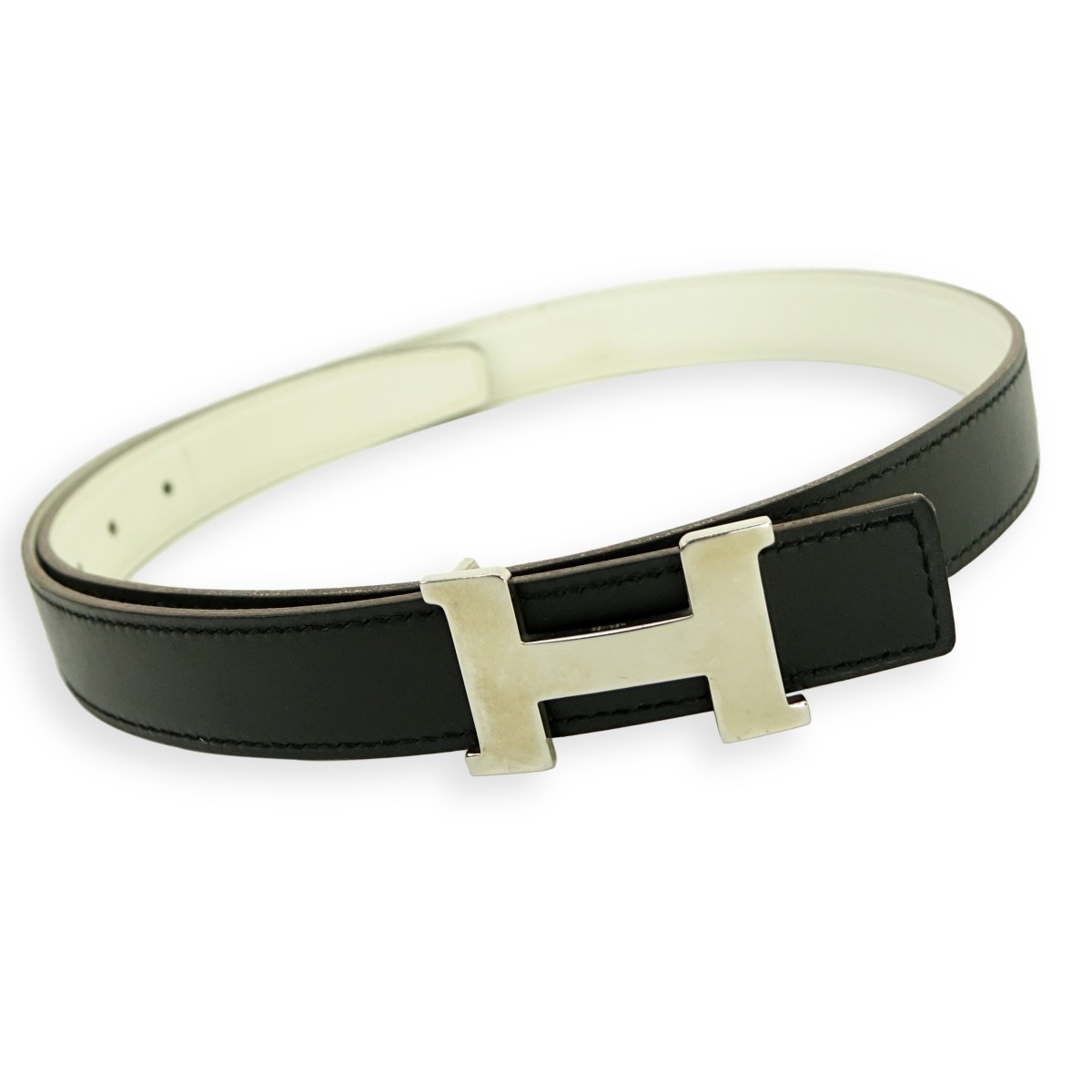 Hermes Black/White Togo Leather H Belt 80