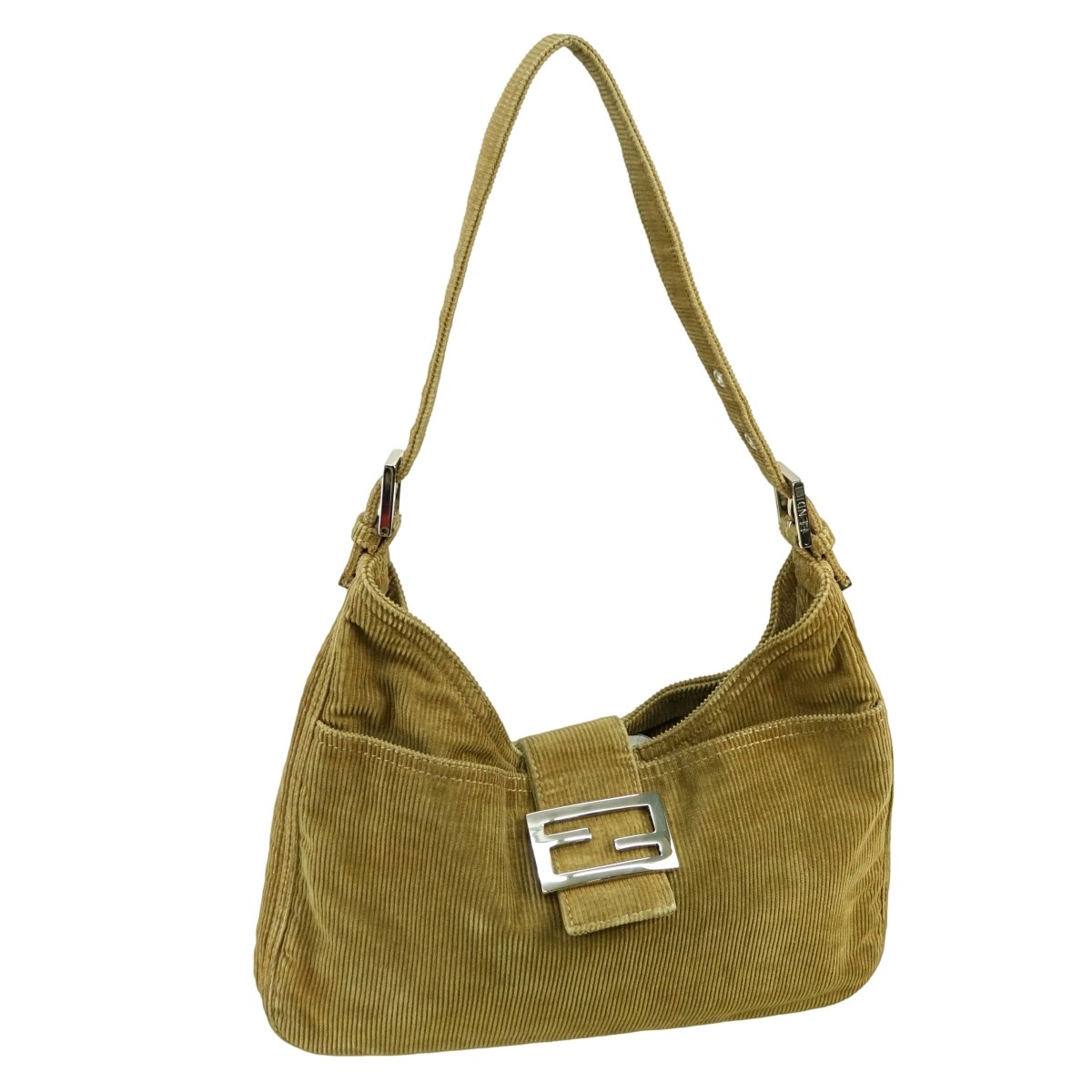Fendi Brown Green Corduroy Front Slip Pocket Bag