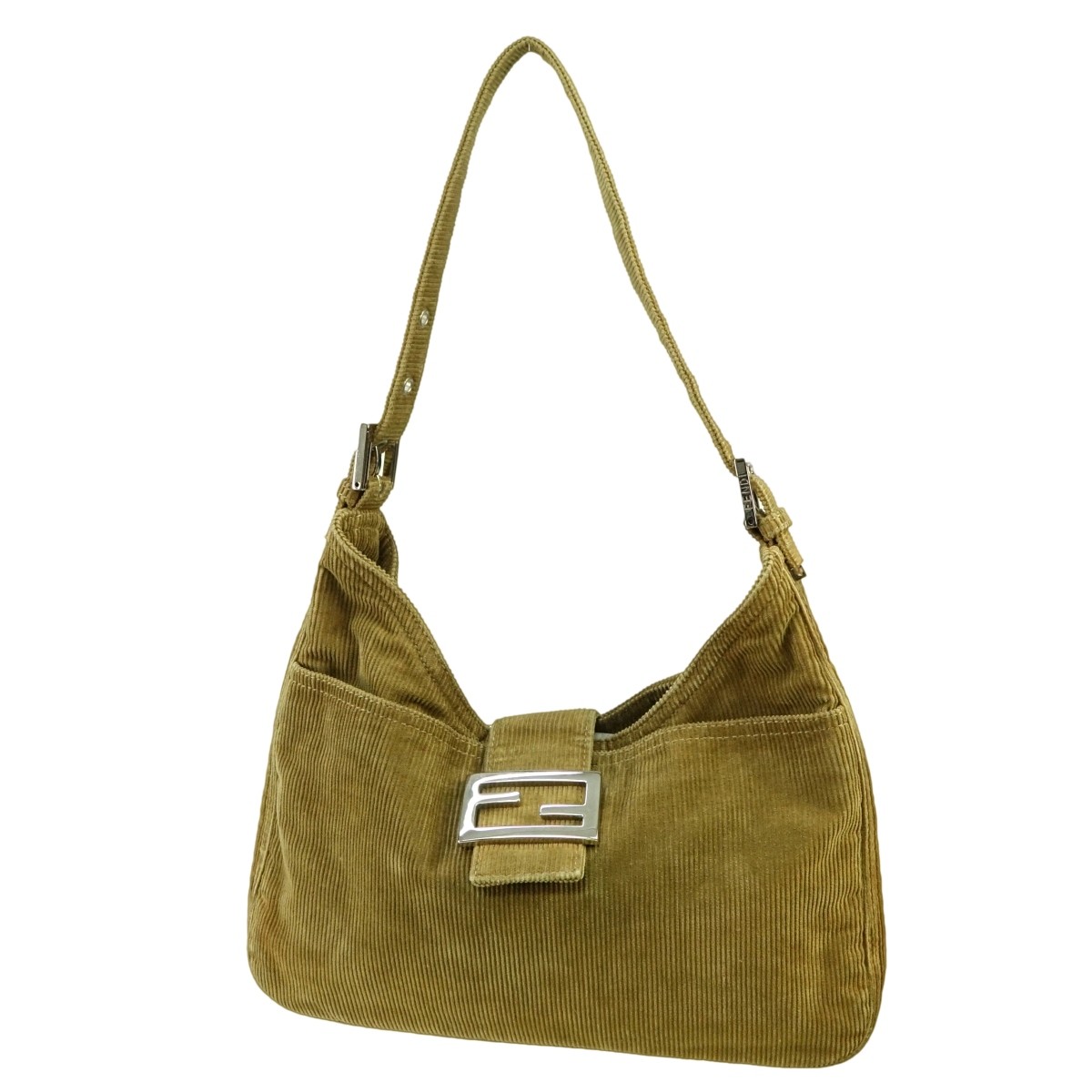 Fendi Brown Green Corduroy Front Slip Pocket Bag