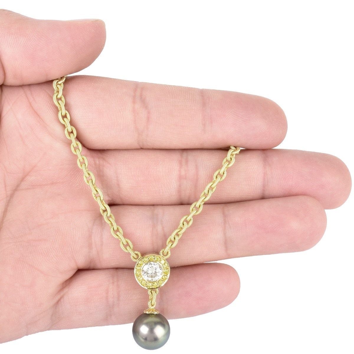 Diamond, South Sea Pearl and 18K Gold Necklace