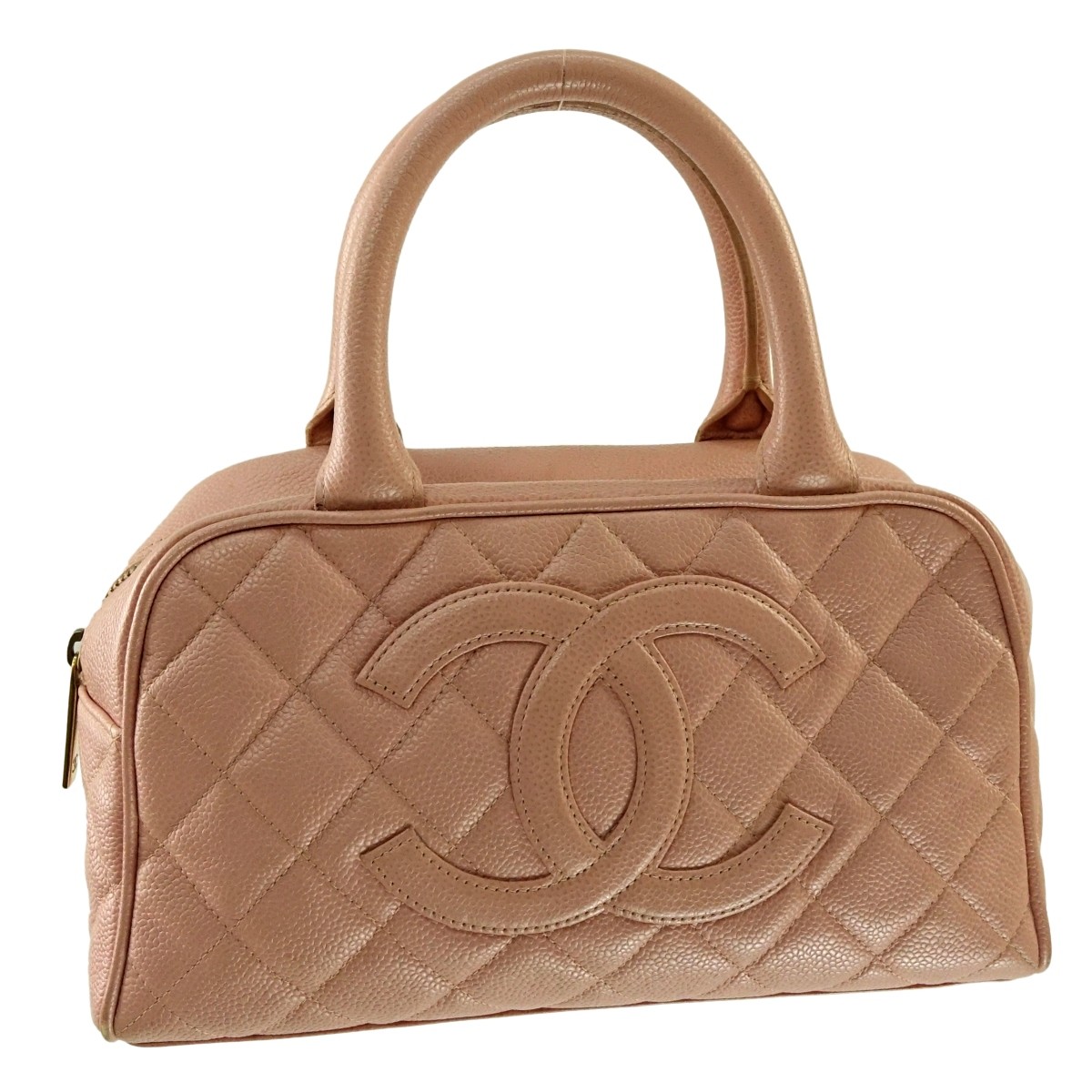 Chanel Pink Quilted Caviar Leather Front Logo Bag