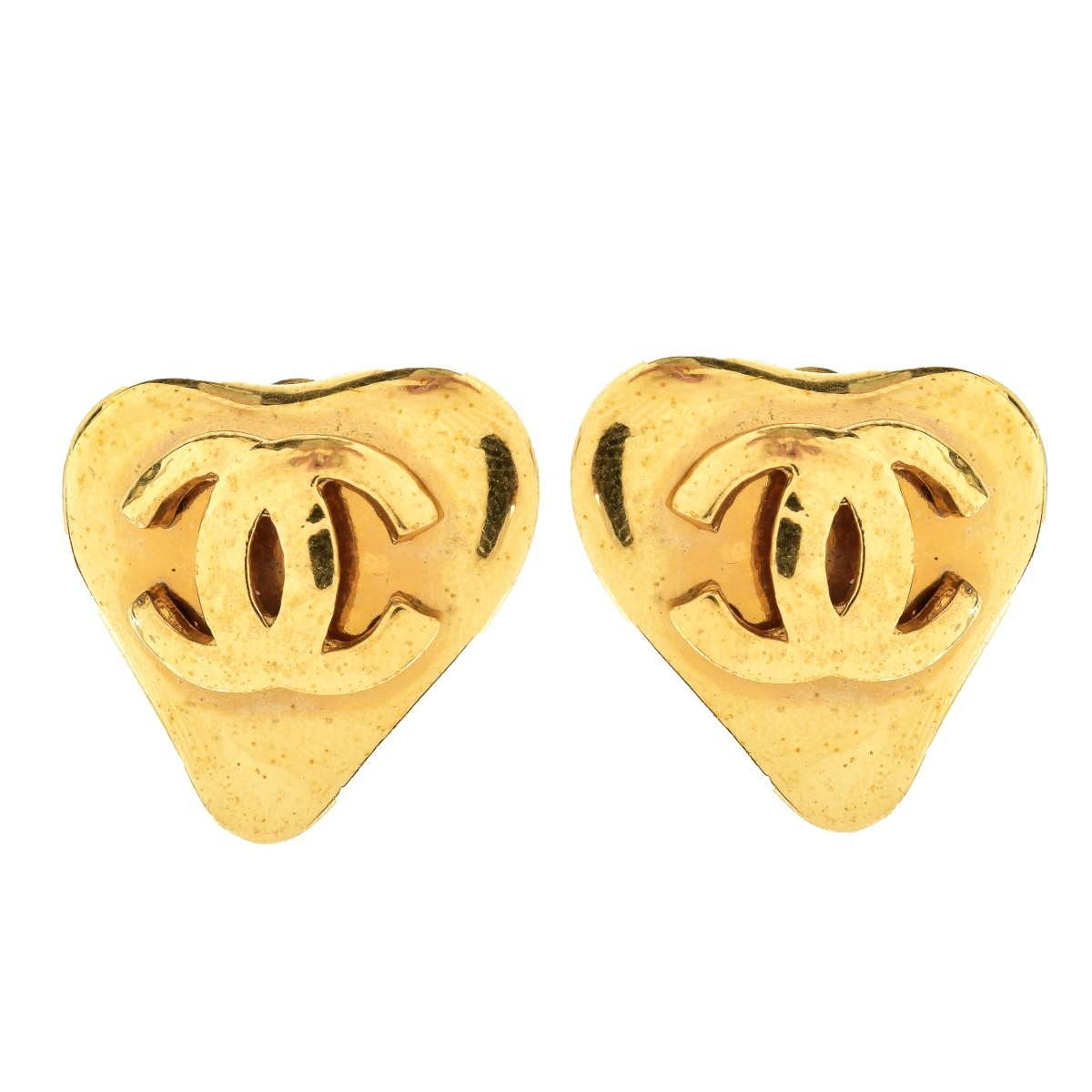 Chanel Gold Tone Heart Shape Enamel Clip Earrings