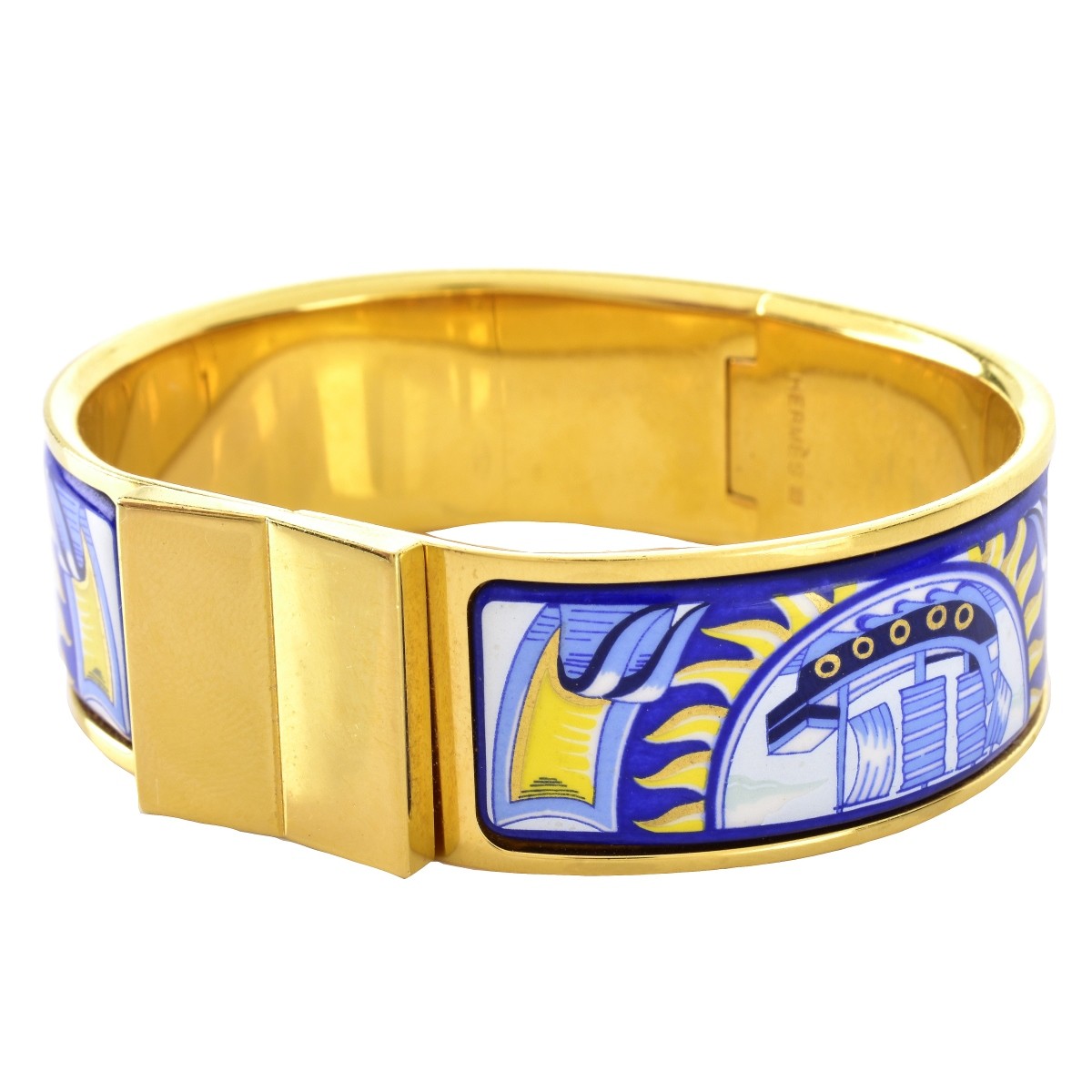 Hermes Gold Plate and Enamel Cuff Bangle