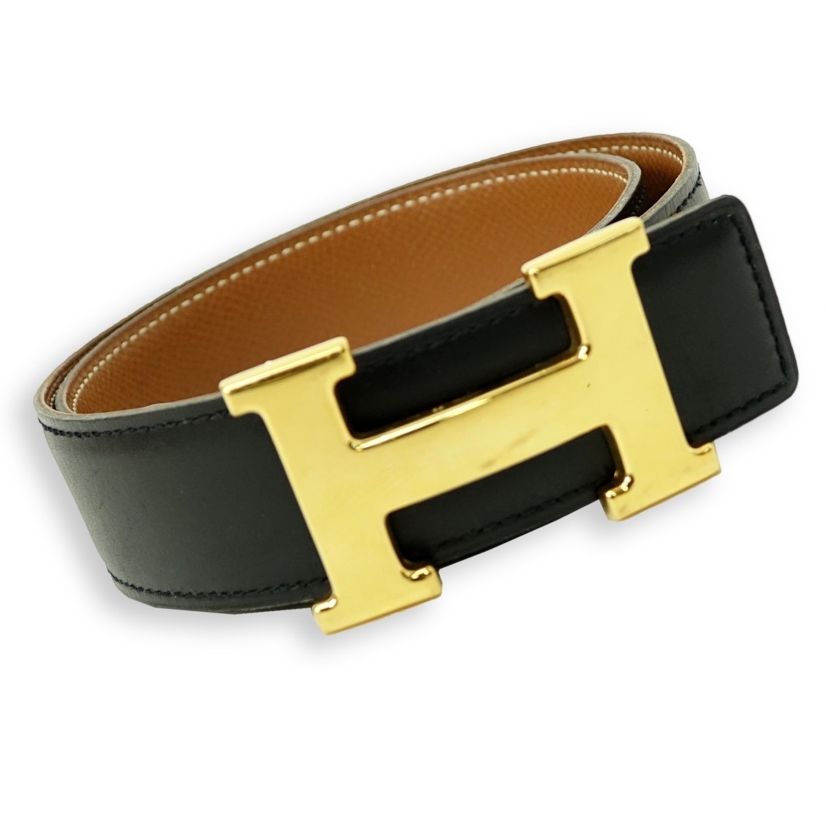 Hermes Black Clemence Leather H Belt 65