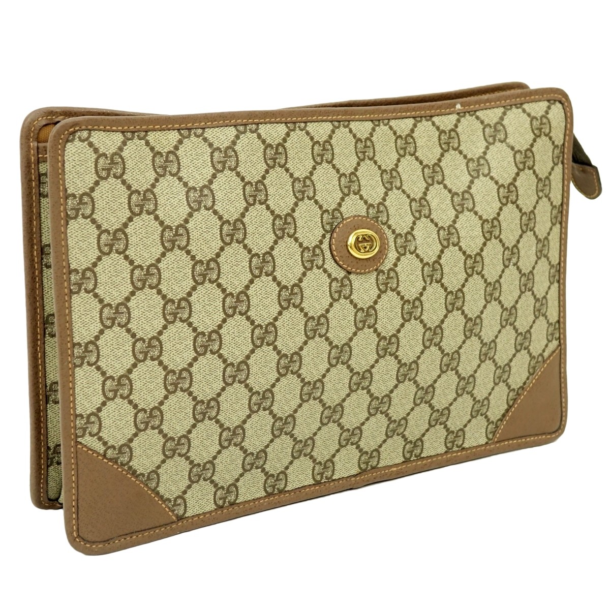 Gucci Beige Coated Canvas Vintage Clutch