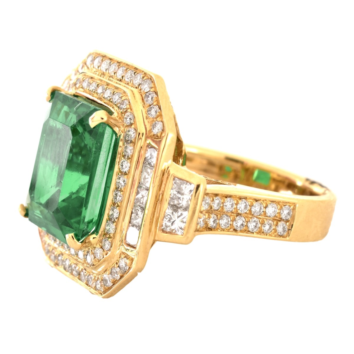 AIGL 5.45ct Emerald, Diamond and 14K Gold Ring