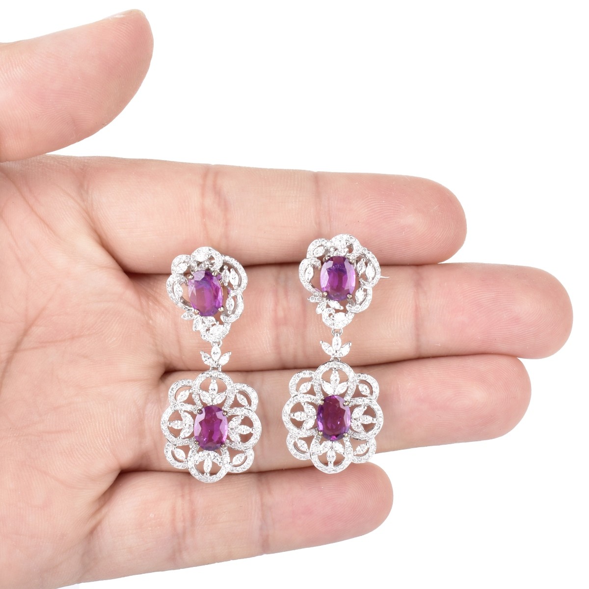 Diamond, Rubelite and 18K Gold Earrings