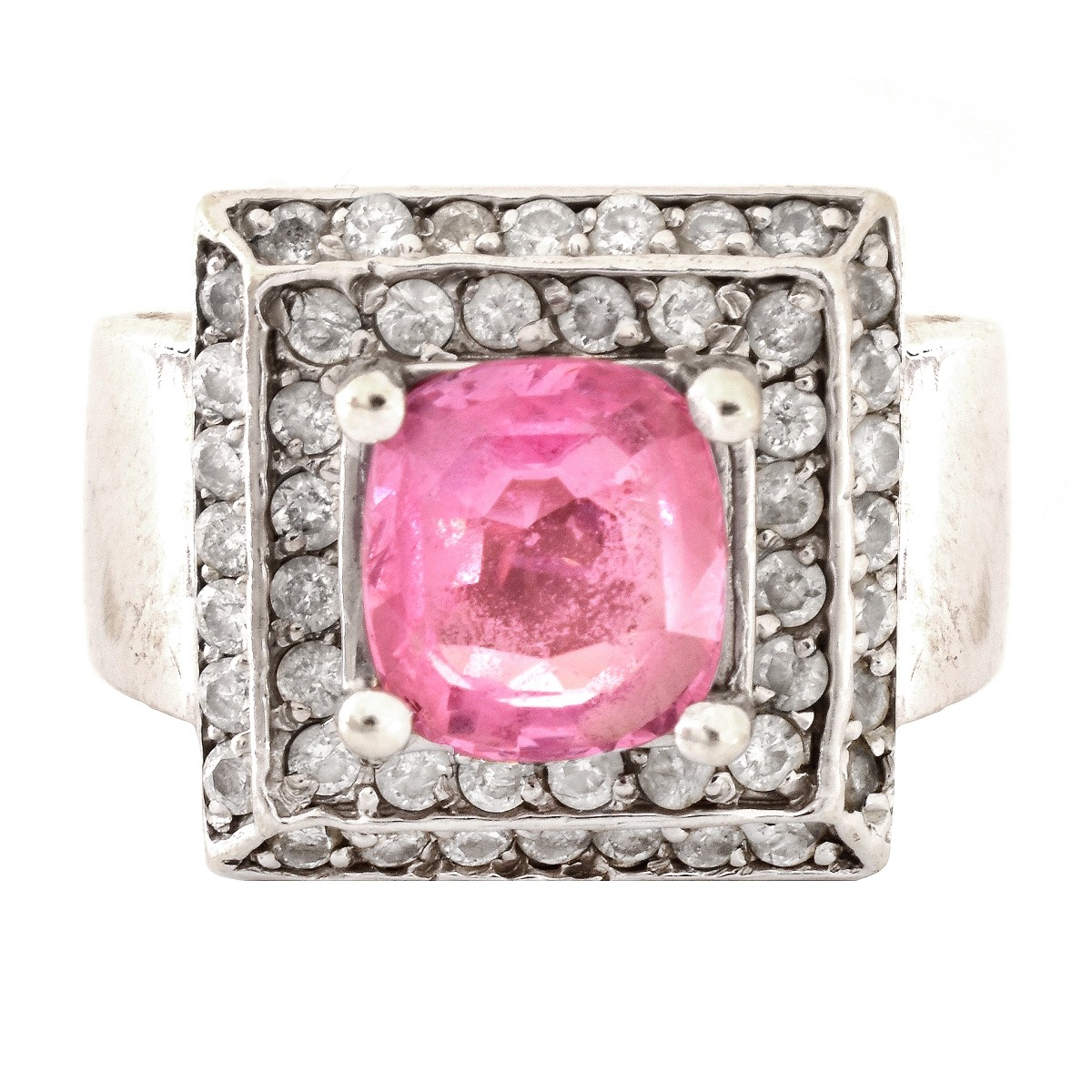 Pink Stone, Diamond and 14K Gold Ring