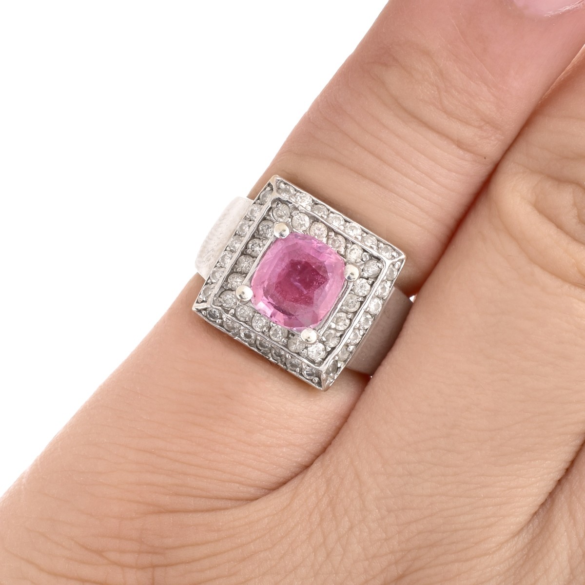 Pink Stone, Diamond and 14K Gold Ring