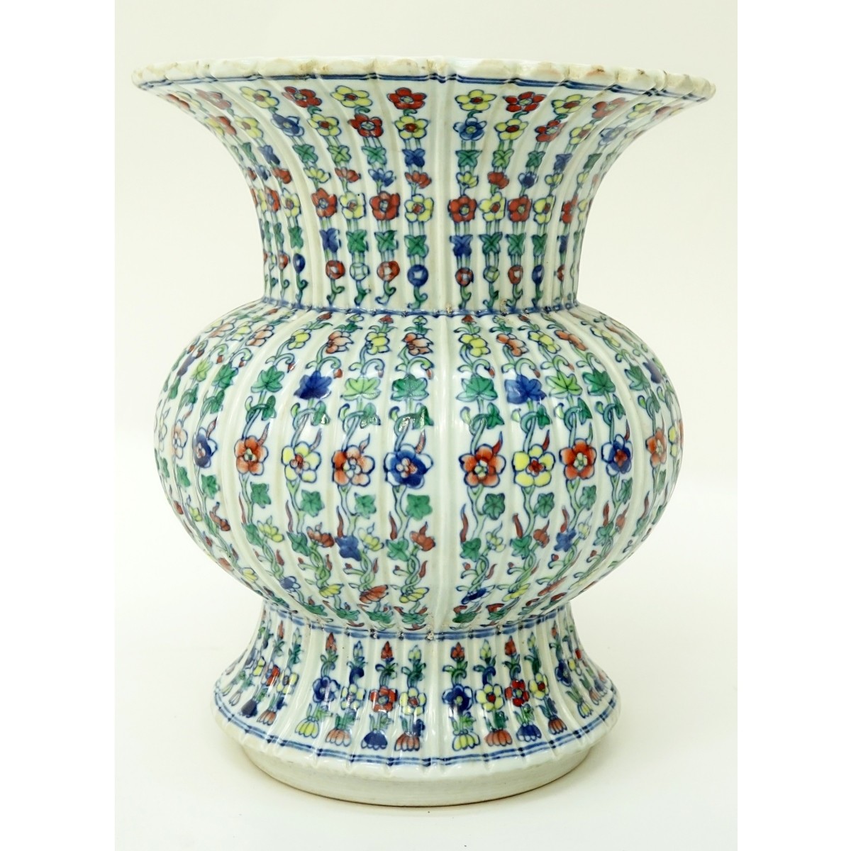 Large Chinese Doucai Style Ribbed Porcelain Vase