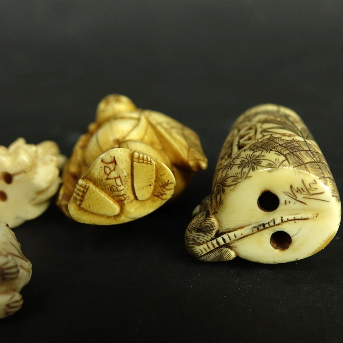 Antique Japanese Polychrome Carved Ivory Netsukes