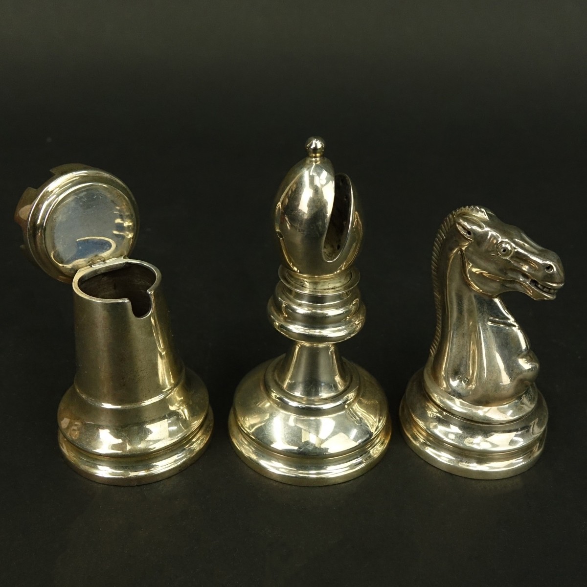 3 Pc Set English Silver "Chess" Salt & Pepper