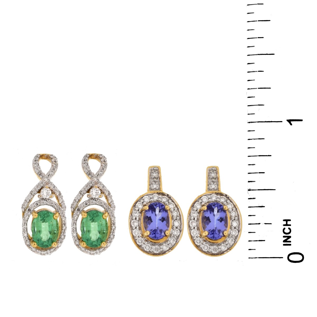 Two Pair Gemstone, Diamond and 18K Gold Earrings