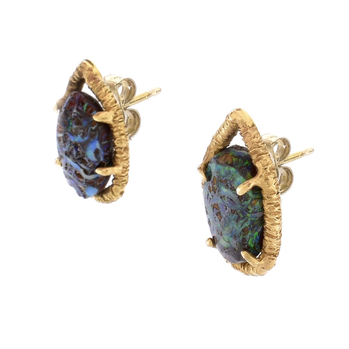 Black Opal and 14K Gold Earrings