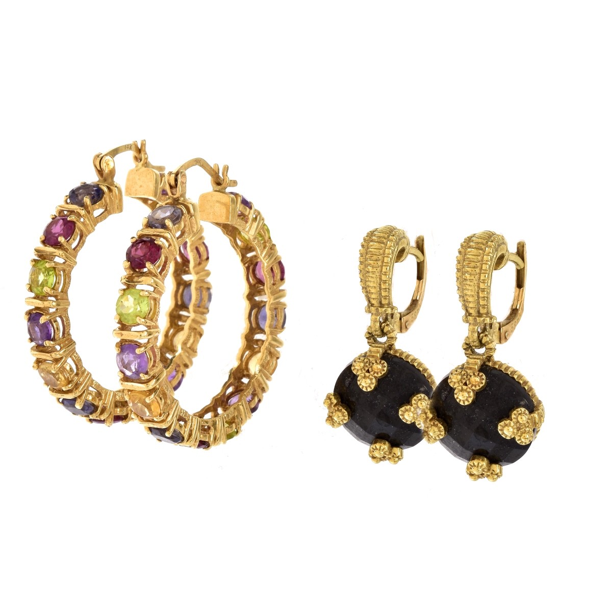 Two Pair Gemstone and 14K Gold Earrings