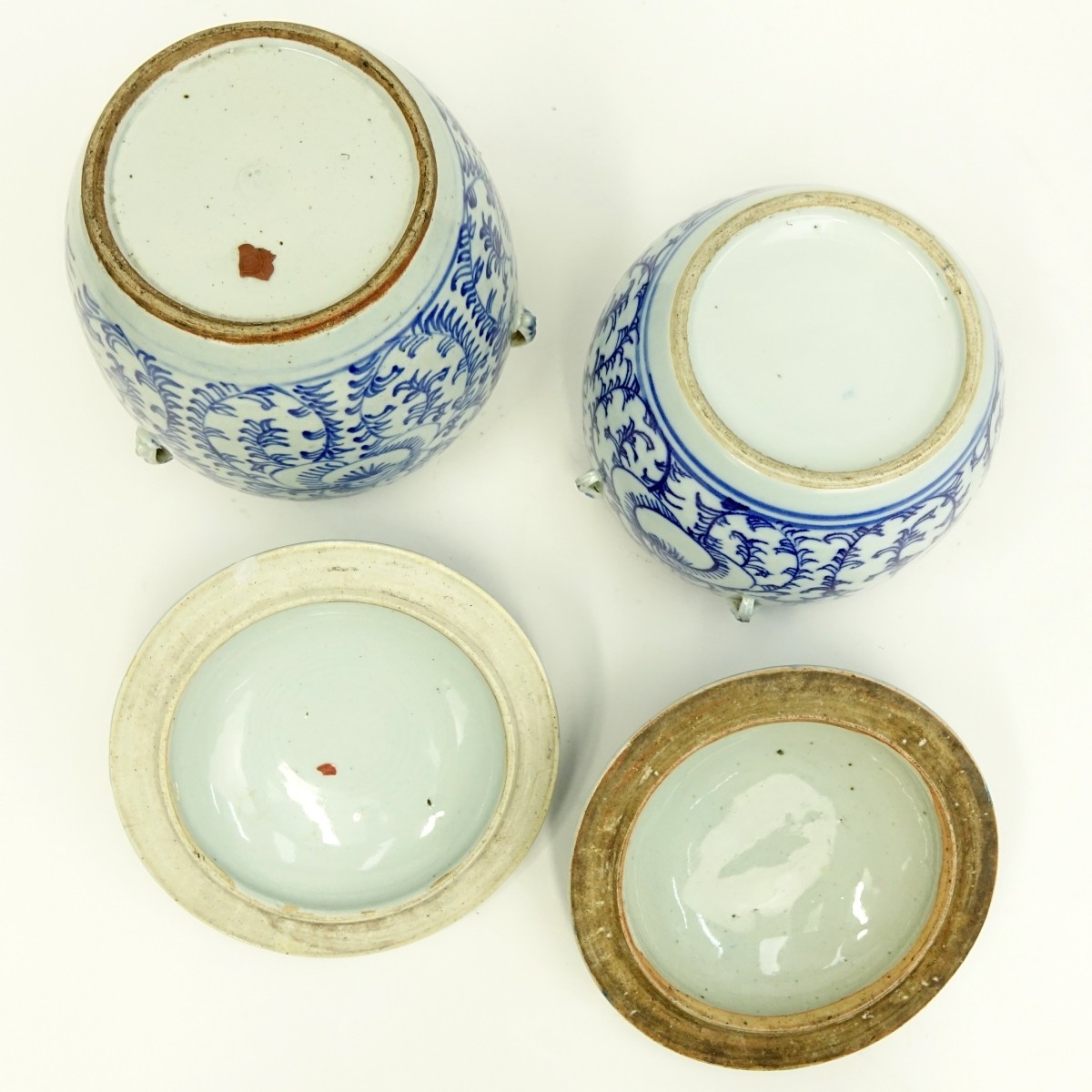 2 Chinese Blue & White Porcelain Covered Jars