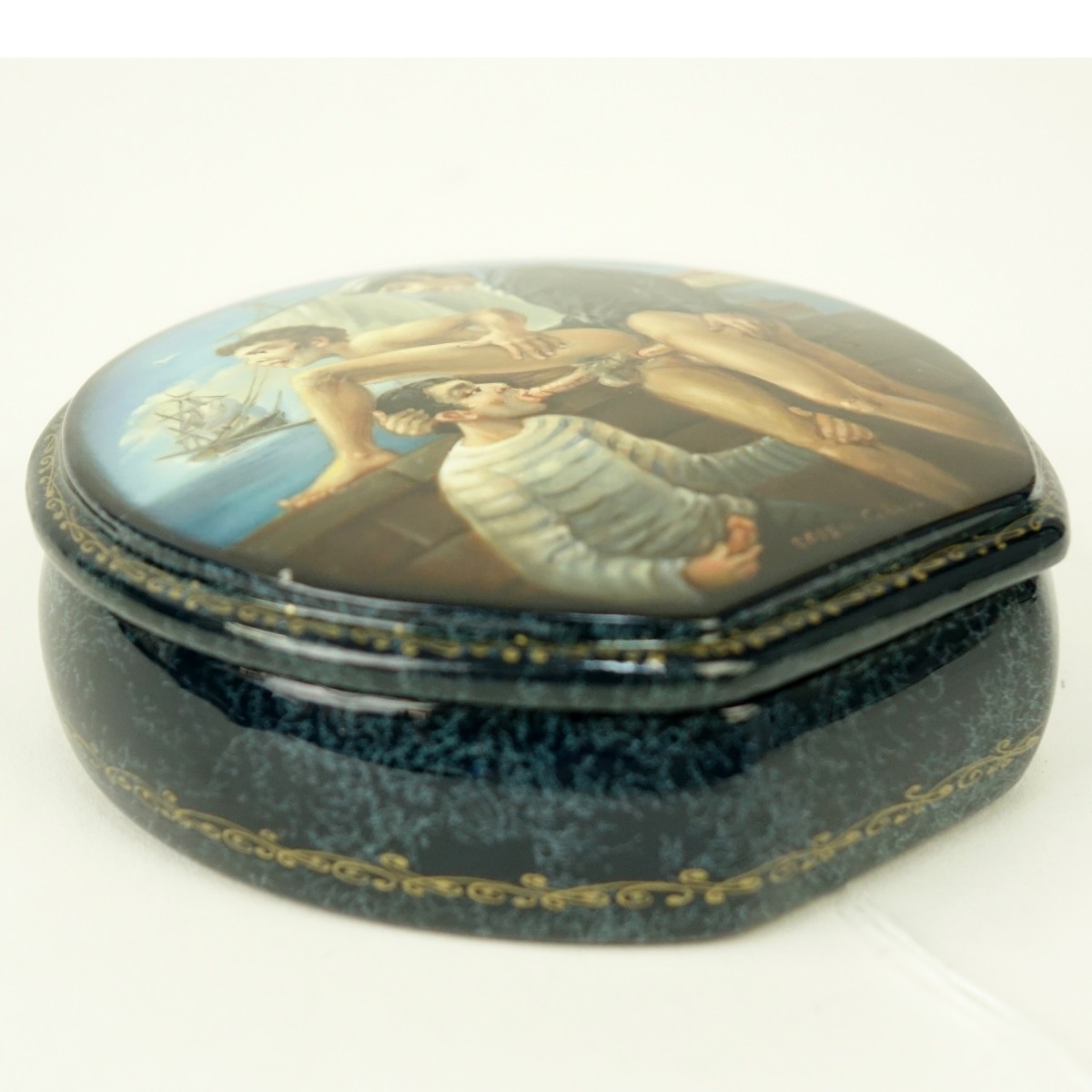 Russian Lacquer Hinged Box With Erotic Scenes