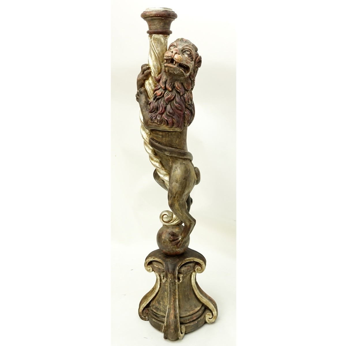 19 C Russian Carved Giltwood Figural Candleholder